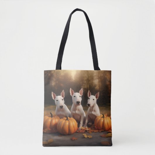 Bull Terrier Welpe Autumn Delight Pumpkin Tasche (Vorderseite)