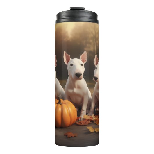 Bull Terrier Welpe Autumn Delight Pumpkin Thermosbecher (Vorderseite)