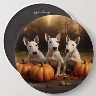 Bull Terrier Welpe Herbstfreude Kürbis Button