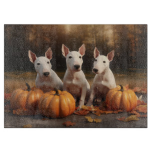 Bull Terrier Welpe Herbstfreude Kürbis Schneidebrett