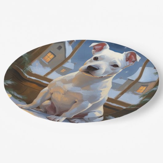 Bull Terrier with Christmas Lights Holiday Pappteller (Schrägansicht)