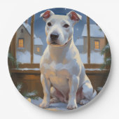 Bull Terrier with Christmas Lights Holiday Pappteller (Vorderseite)
