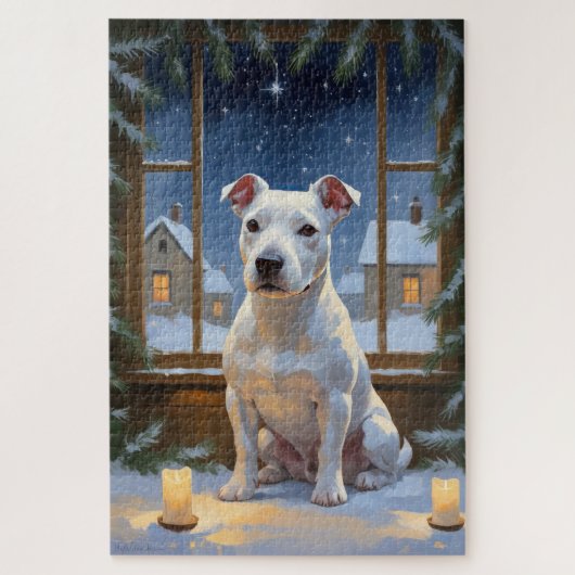 Bull Terrier with Christmas Lights Holiday Puzzle (Vertikal)