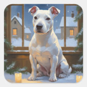 Bull Terrier with Christmas Lights Holiday Quadratischer Aufkleber (Vorderseite)