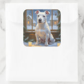 Bull Terrier with Christmas Lights Holiday Quadratischer Aufkleber (Tasche)