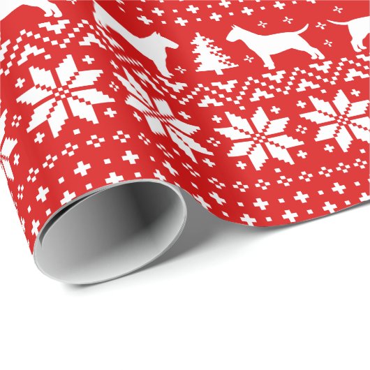 Bull Terriers Christmas Hunde Holiday Pattern Red Geschenkpapier (Rolleneckpunkt)