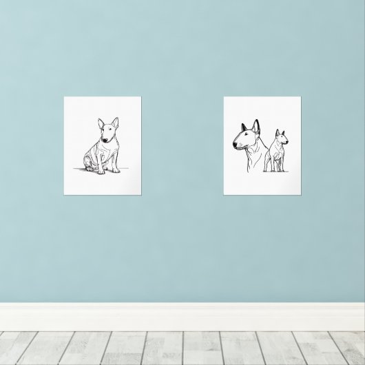 Bull Terriers lineart Set von 2 Plakaten (Holzboden)