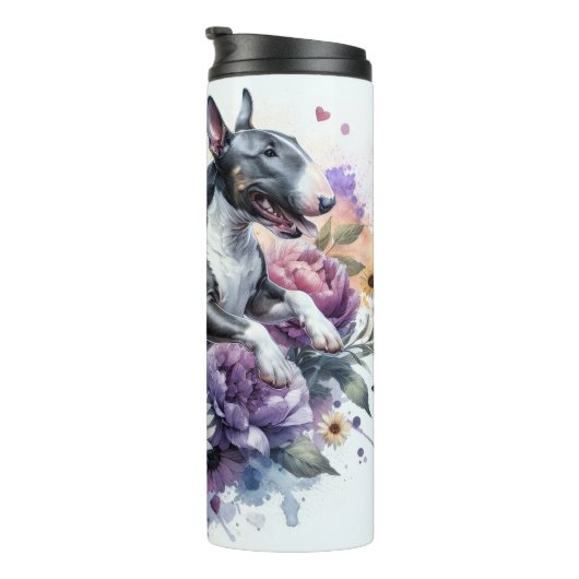 Bull Terriers Schmetterling-Blütenflechte Thermosbecher (Nach rechts gedreht)