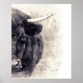 Bull Watercolor Abstrakt Art Poster
