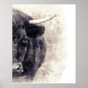 Bull Watercolor Abstrakt Art Poster