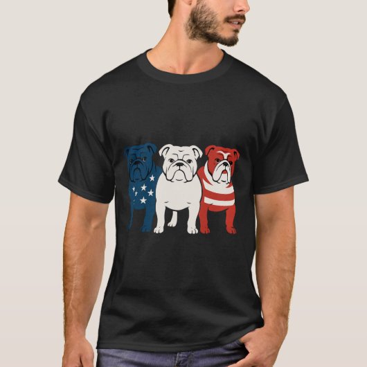 Bulldog 4. Juli Dog Lover Men Women USA Flag T-Shirt (Vorderseite)