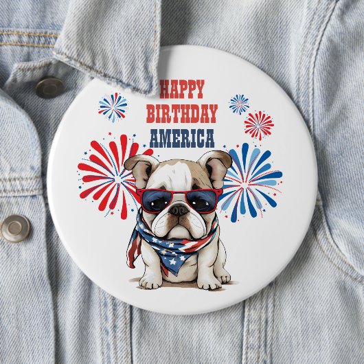 Bulldog 4. Juli Glückwunsch zum Geburtstag Amerika Button (Beispiel)