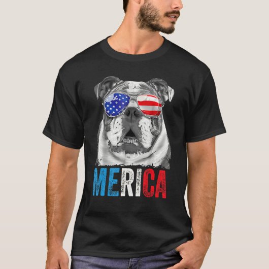 Bulldog 4. Juli Merica Men USA Flagge 1 T-Shirt (Vorderseite)