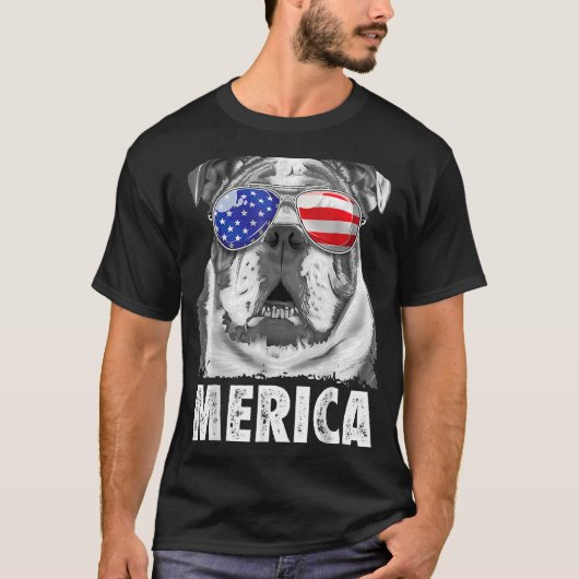 Bulldog 4. Juli Merica Men Usa Flagge T-Shirt (Vorderseite)