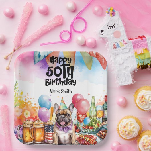 Bulldog 50. Geburtstagsparty Pappteller (Party)