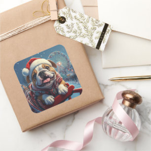 Bulldog Achterbahn Weihnachten Quadratischer Aufkleber