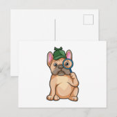 Bulldog als Detektiv mit Gläserglas Postkarte (Vorne/Hinten)