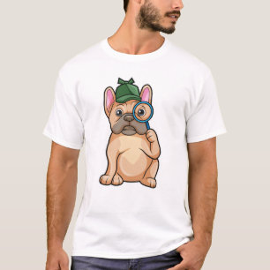 Bulldog als Detektiv mit Gläserglas T-Shirt