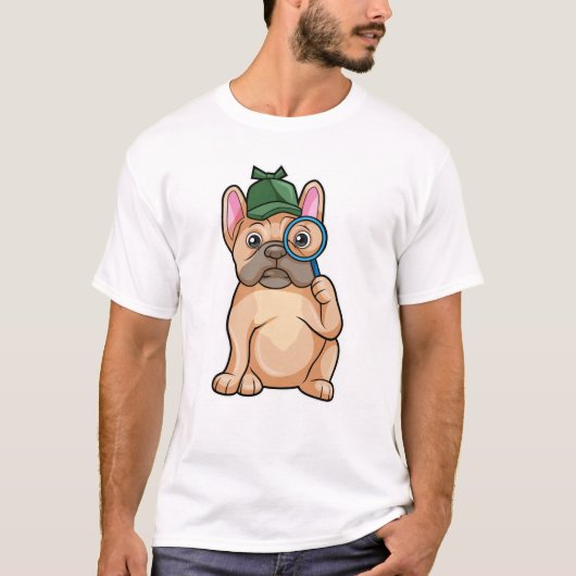 Bulldog als Detektiv mit Gläserglas T-Shirt (Vorderseite)