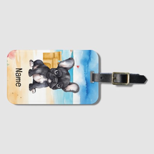 Bulldog am Strand Gepäckanhänger (Vorderseite (Horizontal))