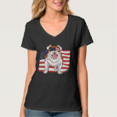 Bulldog American Flag 4th of July USA Independence T-Shirt (Vorderseite)