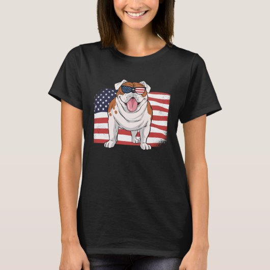 Bulldog American Flag 4th of July USA Independence T-Shirt (Vorderseite)