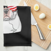 Bulldog-Amerikanische Flagge am 4. Juli Geschirrtuch (Viertel Falte)