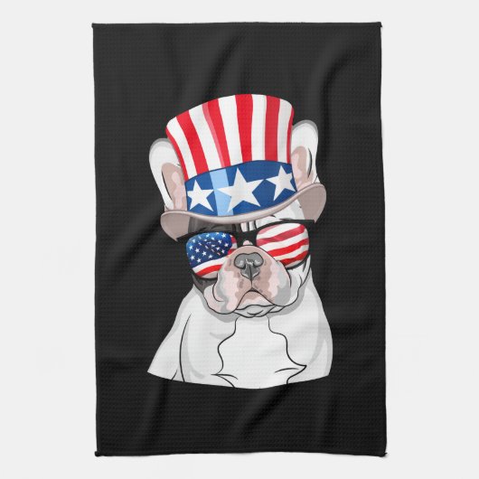 Bulldog-Amerikanische Flagge am 4. Juli Geschirrtuch (Vertikal)