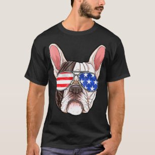 Bulldog-Amerikanische Sonnenbrille am 4. Juli Hund T-Shirt