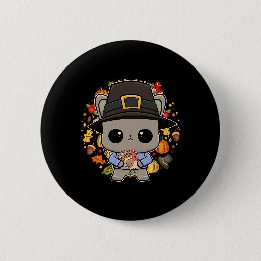 Bulldog Anime Dog Erntedank Türkei Button (Vorderseite)