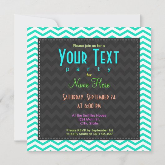 Bulldog; Aqua Green Zickzack Einladung (Rückseite)