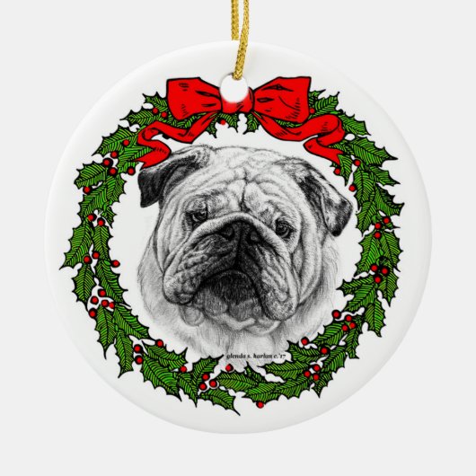Bulldog Art von Glenda S. Harlan Keramik Ornament (Vorne)