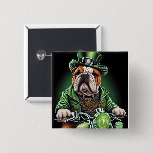 Bulldog Autofahrrad St. Patrick's Day Button (Vorne & Hinten)