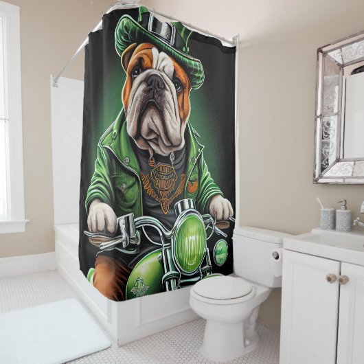 Bulldog Autofahrrad St. Patrick's Day Duschvorhang (Beispiel)