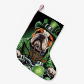 Bulldog Autofahrrad St. Patrick's Day Kleiner Weihnachtsstrumpf (Vorderansicht (hängend))