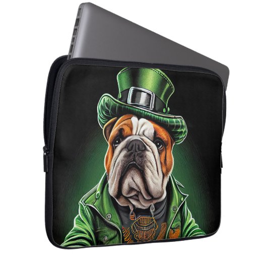 Bulldog Autofahrrad St. Patrick's Day Laptopschutzhülle (Vorne Rechts)