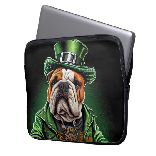 Bulldog Autofahrrad St. Patrick's Day Laptopschutzhülle (Vorderseite Links)