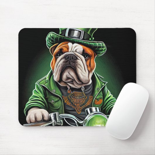 Bulldog Autofahrrad St. Patrick's Day Mousepad (Mit Mouse)
