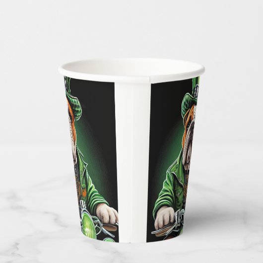 Bulldog Autofahrrad St. Patrick's Day Pappbecher (Rechts)