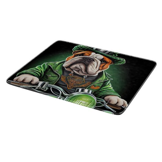Bulldog Autofahrrad St. Patrick's Day Schneidebrett (Ecke)