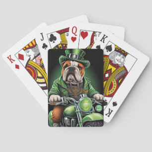 Bulldog Autofahrrad St. Patrick's Day Spielkarten