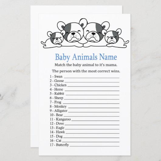 Bulldog Baby Animals Name Game (Vorne/Hinten)