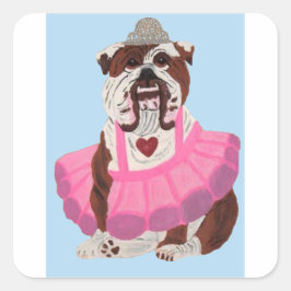 Bulldog Ballerina Quadratischer Aufkleber