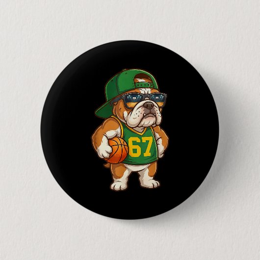 Bulldog Basketball 67 Gen Alpha Slang Srts Dog Boy Button (Vorderseite)