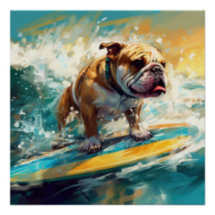 Bulldog Beach Surfen Malerei Poster