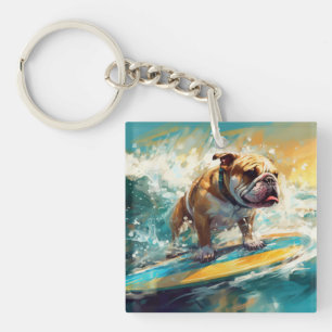 Bulldog Beach Surfen Malerei Schlüsselanhänger