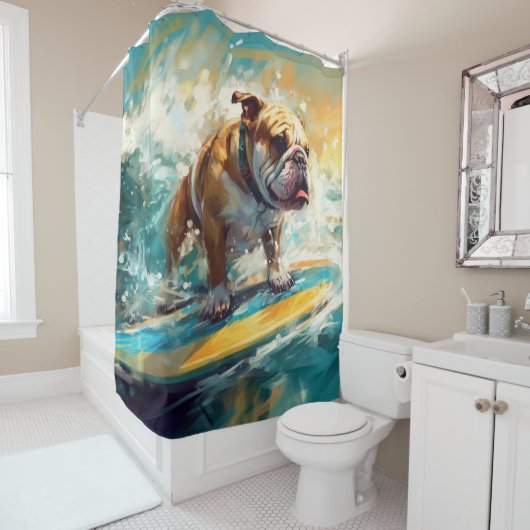 Bulldog Beach Surfgrafik Duschvorhang (Beispiel)