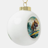 Bulldog Beach Surfgrafik Keramik Kugel-Ornament (Links)