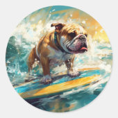 Bulldog Beach Surfgrafik Runder Aufkleber (Vorderseite)