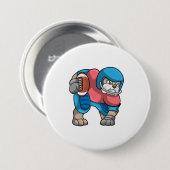 Bulldog beim Sport mit Fußball und Helm Button (Vorne & Hinten)
